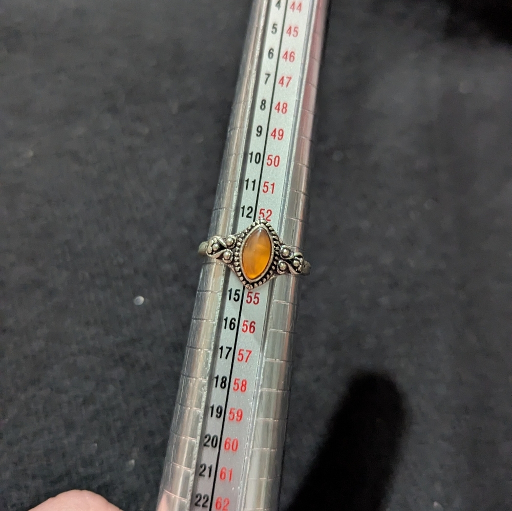 Silver Plated Orange Carnelian Gemstone Marquis Dainty Delicate Statement Ring - Picture 6 of 6